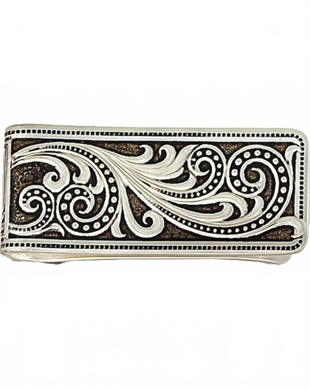 NEW MONTANA SILVERSMITHS men's beaded scroll money clip in antique silver